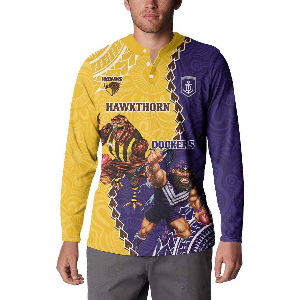 Custom Dockers And Hawks Football Button Sweatshirt Aboriginal Mix Polynesian Pattern