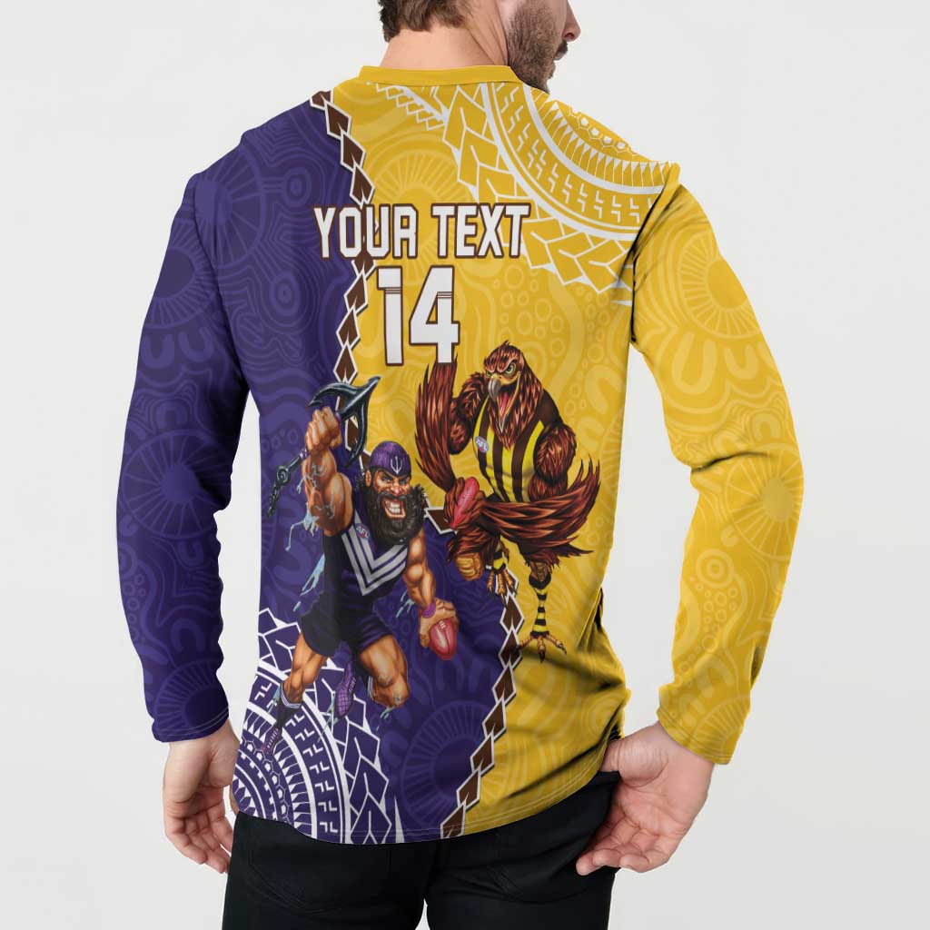 Custom Dockers And Hawks Football Button Sweatshirt Aboriginal Mix Polynesian Pattern