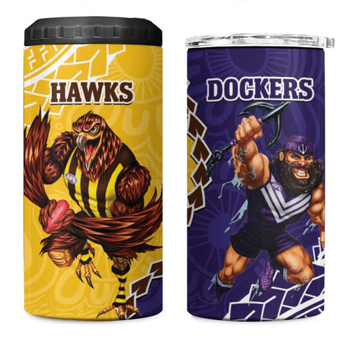 Dockers And Hawks Football 4 in 1 Can Cooler Tumbler Aboriginal Mix Polynesian Pattern