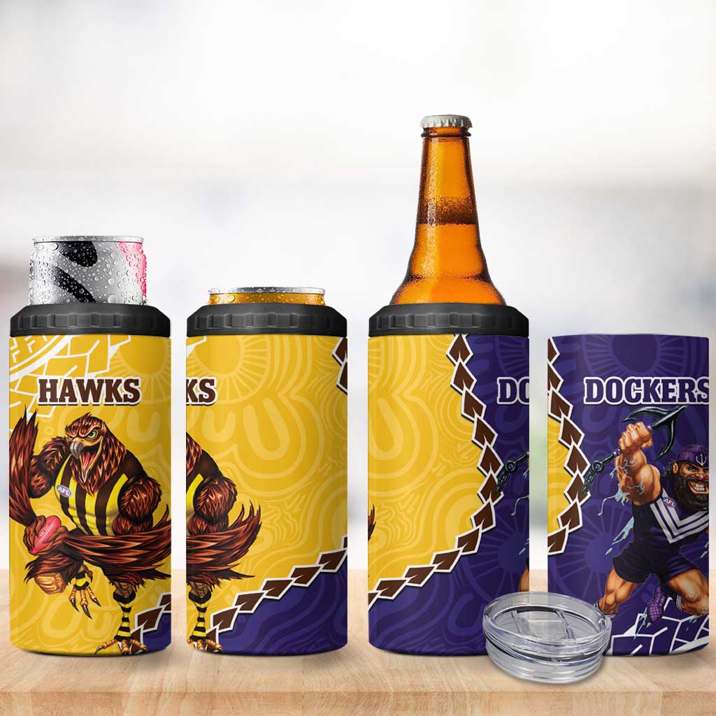Dockers And Hawks Football 4 in 1 Can Cooler Tumbler Aboriginal Mix Polynesian Pattern