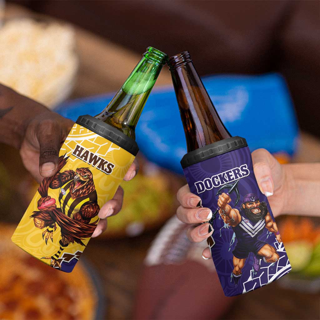 Dockers And Hawks Football 4 in 1 Can Cooler Tumbler Aboriginal Mix Polynesian Pattern