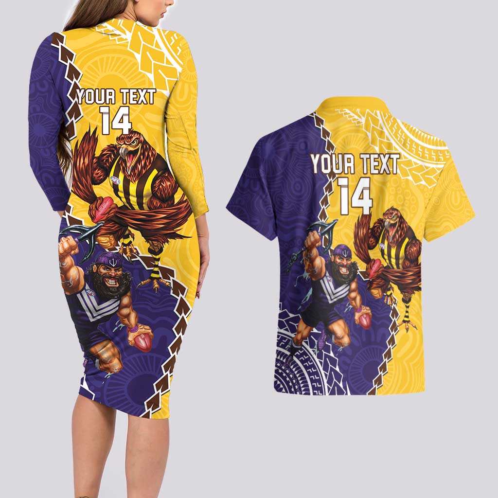 Custom Dockers And Hawks Football Couples Matching Long Sleeve Bodycon Dress and Hawaiian Shirt Aboriginal Mix Polynesian Pattern