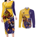 Custom Dockers And Hawks Football Couples Matching Long Sleeve Bodycon Dress and Long Sleeve Button Shirt Aboriginal Mix Polynesian Pattern