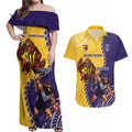Custom Dockers And Hawks Football Couples Matching Off Shoulder Maxi Dress and Hawaiian Shirt Aboriginal Mix Polynesian Pattern