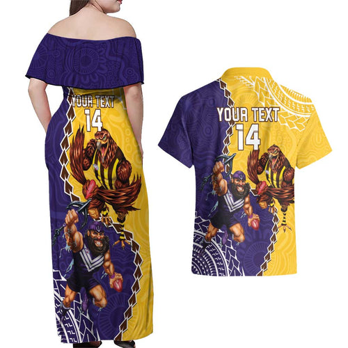 Custom Dockers And Hawks Football Couples Matching Off Shoulder Maxi Dress and Hawaiian Shirt Aboriginal Mix Polynesian Pattern