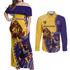 Custom Dockers And Hawks Football Couples Matching Off Shoulder Maxi Dress and Long Sleeve Button Shirt Aboriginal Mix Polynesian Pattern