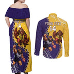 Custom Dockers And Hawks Football Couples Matching Off Shoulder Maxi Dress and Long Sleeve Button Shirt Aboriginal Mix Polynesian Pattern