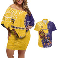 Custom Dockers And Hawks Football Couples Matching Off Shoulder Short Dress and Hawaiian Shirt Aboriginal Mix Polynesian Pattern