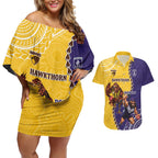 Custom Dockers And Hawks Football Couples Matching Off Shoulder Short Dress and Hawaiian Shirt Aboriginal Mix Polynesian Pattern