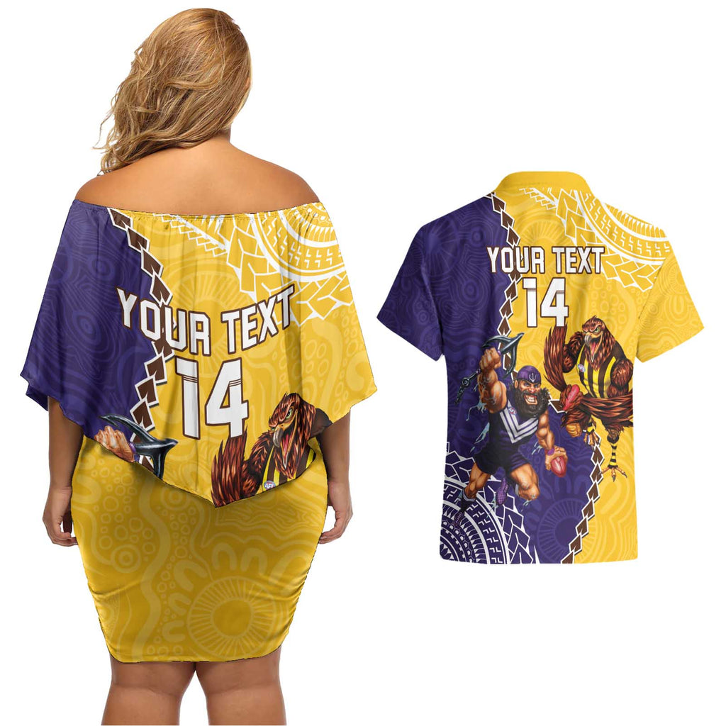 Custom Dockers And Hawks Football Couples Matching Off Shoulder Short Dress and Hawaiian Shirt Aboriginal Mix Polynesian Pattern