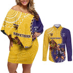 Custom Dockers And Hawks Football Couples Matching Off Shoulder Short Dress and Long Sleeve Button Shirt Aboriginal Mix Polynesian Pattern