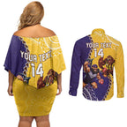Custom Dockers And Hawks Football Couples Matching Off Shoulder Short Dress and Long Sleeve Button Shirt Aboriginal Mix Polynesian Pattern