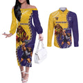Custom Dockers And Hawks Football Couples Matching Off The Shoulder Long Sleeve Dress and Long Sleeve Button Shirt Aboriginal Mix Polynesian Pattern