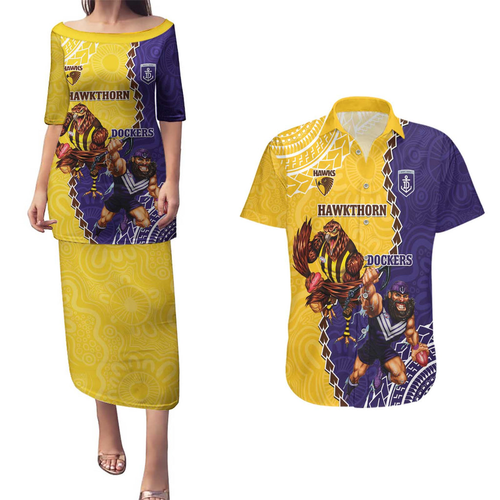 Custom Dockers And Hawks Football Couples Matching Puletasi and Hawaiian Shirt Aboriginal Mix Polynesian Pattern