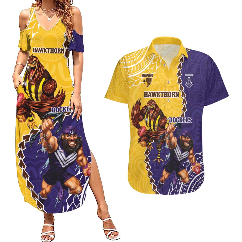 Custom Dockers And Hawks Football Couples Matching Summer Maxi Dress and Hawaiian Shirt Aboriginal Mix Polynesian Pattern