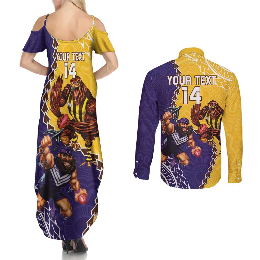 Custom Dockers And Hawks Football Couples Matching Summer Maxi Dress and Long Sleeve Button Shirt Aboriginal Mix Polynesian Pattern