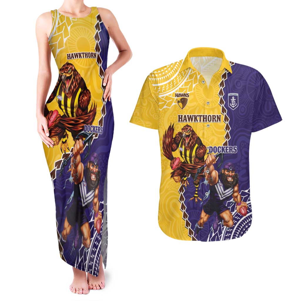 Custom Dockers And Hawks Football Couples Matching Tank Maxi Dress and Hawaiian Shirt Aboriginal Mix Polynesian Pattern