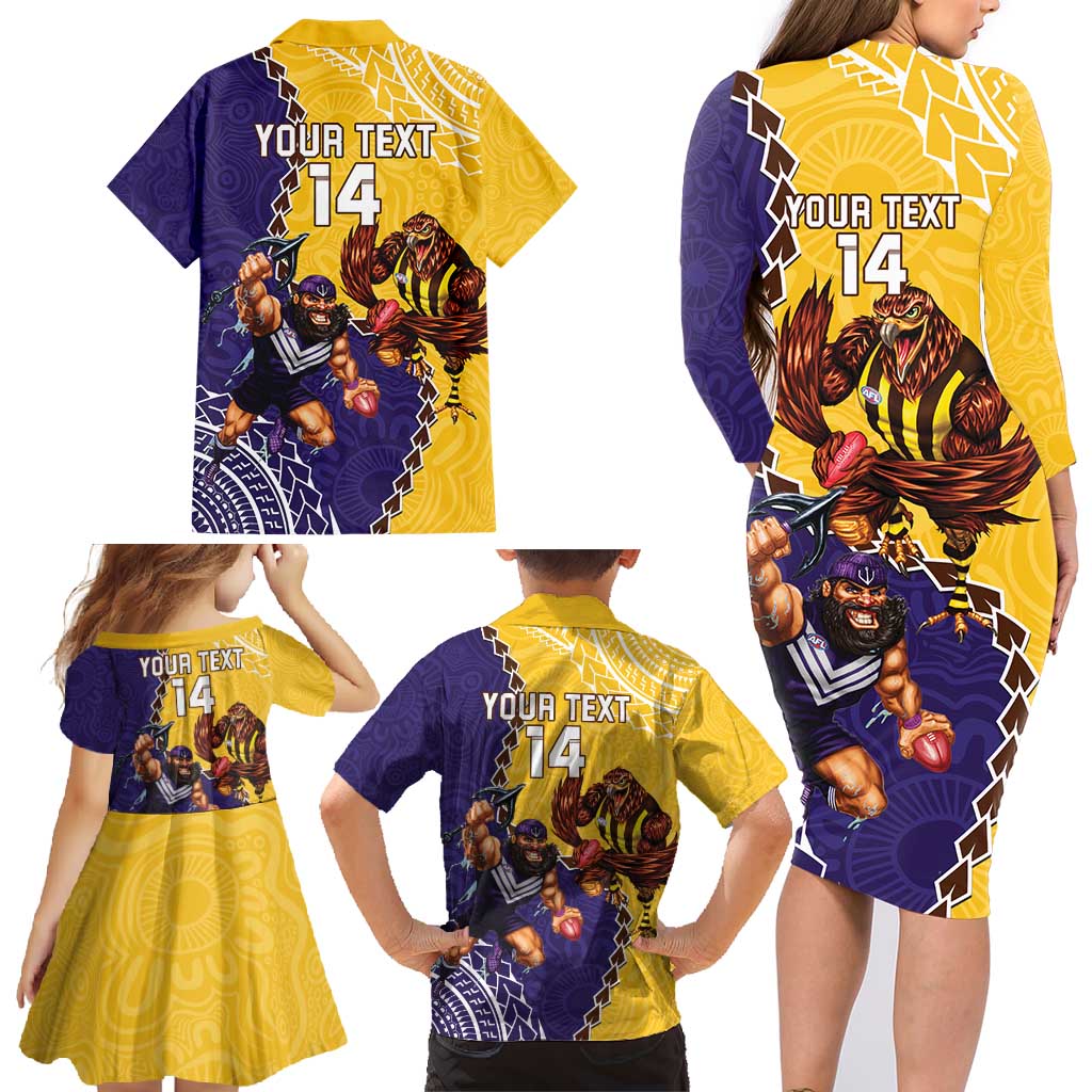 Custom Dockers And Hawks Football Family Matching Long Sleeve Bodycon Dress and Hawaiian Shirt Aboriginal Mix Polynesian Pattern