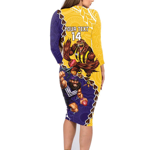 Custom Dockers And Hawks Football Family Matching Long Sleeve Bodycon Dress and Hawaiian Shirt Aboriginal Mix Polynesian Pattern