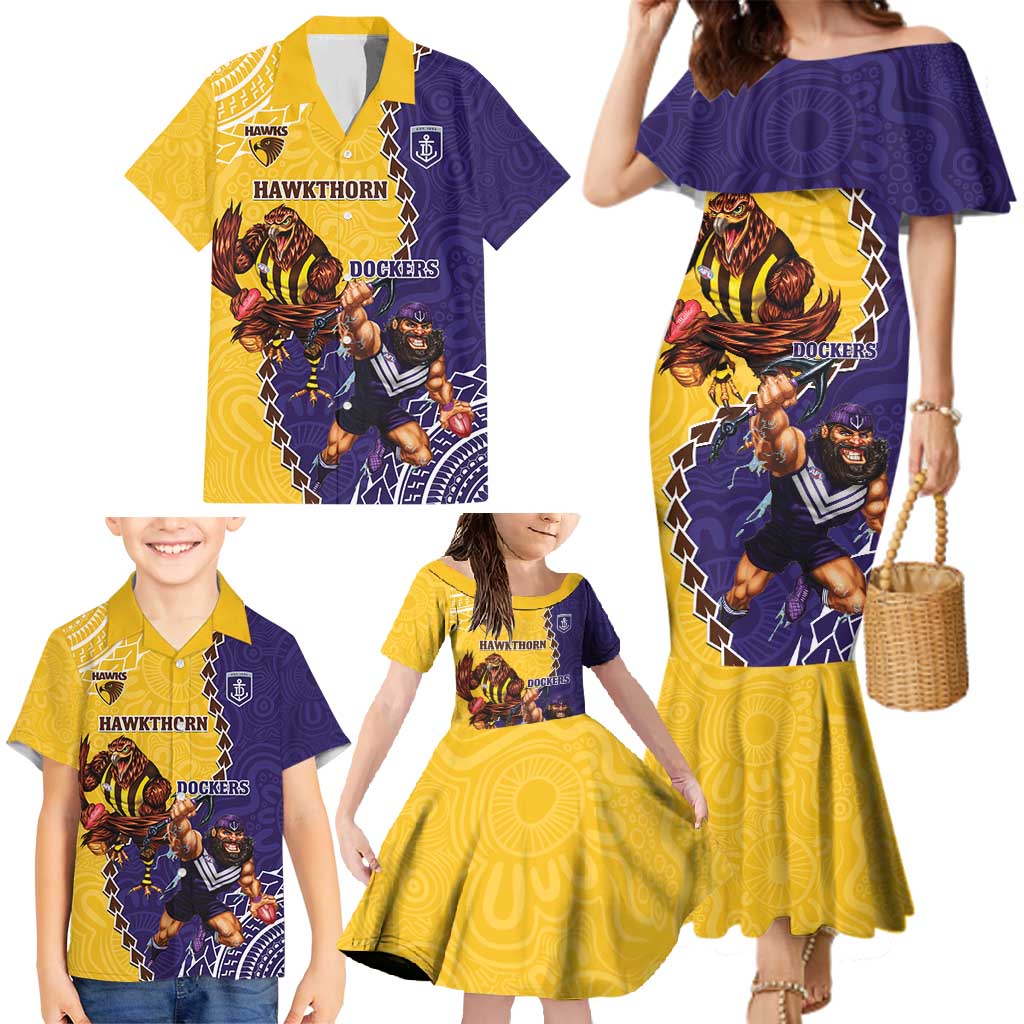 Custom Dockers And Hawks Football Family Matching Mermaid Dress and Hawaiian Shirt Aboriginal Mix Polynesian Pattern