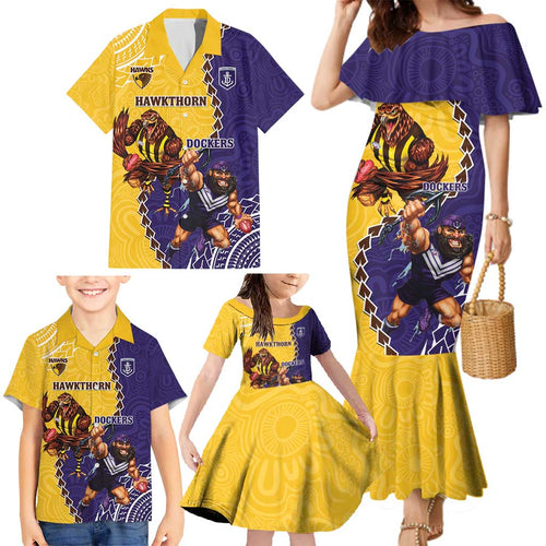 Custom Dockers And Hawks Football Family Matching Mermaid Dress and Hawaiian Shirt Aboriginal Mix Polynesian Pattern