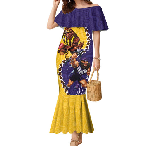 Custom Dockers And Hawks Football Family Matching Mermaid Dress and Hawaiian Shirt Aboriginal Mix Polynesian Pattern