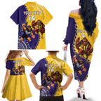 Custom Dockers And Hawks Football Family Matching Off The Shoulder Long Sleeve Dress and Hawaiian Shirt Aboriginal Mix Polynesian Pattern