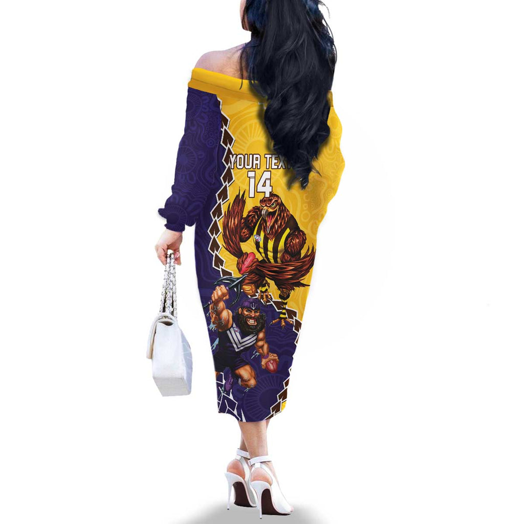 Custom Dockers And Hawks Football Family Matching Off The Shoulder Long Sleeve Dress and Hawaiian Shirt Aboriginal Mix Polynesian Pattern