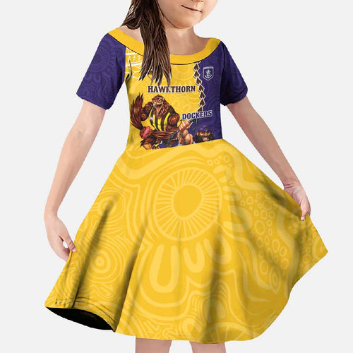Custom Dockers And Hawks Football Family Matching Off Shoulder Maxi Dress and Hawaiian Shirt Aboriginal Mix Polynesian Pattern