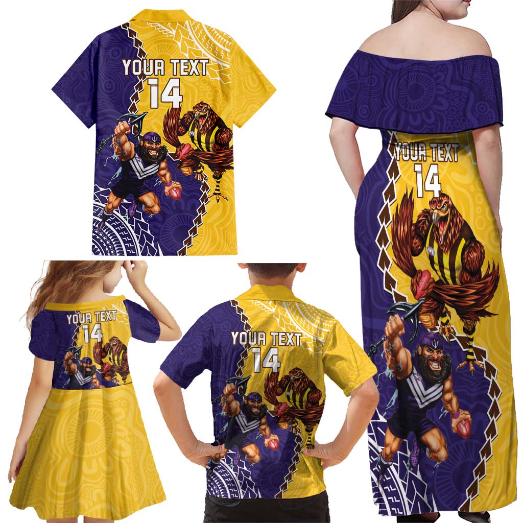 Custom Dockers And Hawks Football Family Matching Off Shoulder Maxi Dress and Hawaiian Shirt Aboriginal Mix Polynesian Pattern