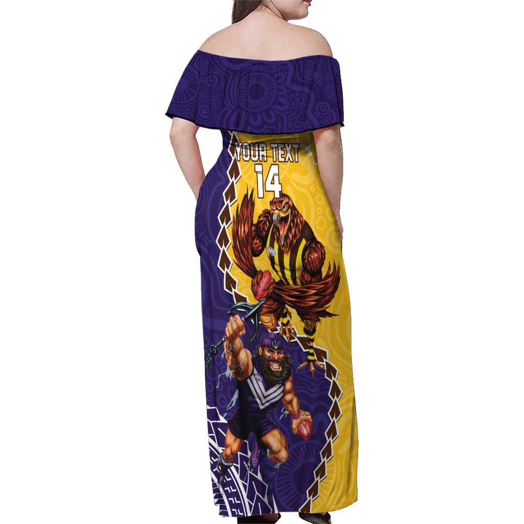 Custom Dockers And Hawks Football Family Matching Off Shoulder Maxi Dress and Hawaiian Shirt Aboriginal Mix Polynesian Pattern