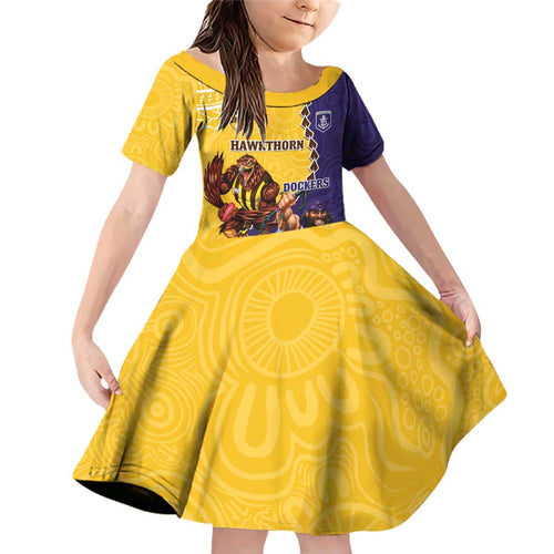 Custom Dockers And Hawks Football Family Matching Off Shoulder Short Dress and Hawaiian Shirt Aboriginal Mix Polynesian Pattern