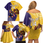 Custom Dockers And Hawks Football Family Matching Off Shoulder Short Dress and Hawaiian Shirt Aboriginal Mix Polynesian Pattern