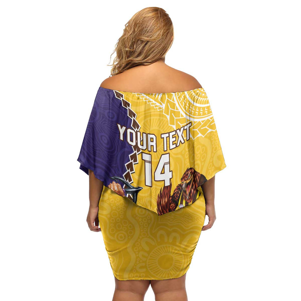 Custom Dockers And Hawks Football Family Matching Off Shoulder Short Dress and Hawaiian Shirt Aboriginal Mix Polynesian Pattern