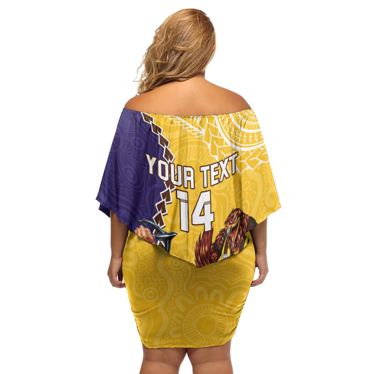 Custom Dockers And Hawks Football Family Matching Off Shoulder Short Dress and Hawaiian Shirt Aboriginal Mix Polynesian Pattern