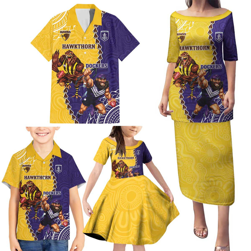 Custom Dockers And Hawks Football Family Matching Puletasi and Hawaiian Shirt Aboriginal Mix Polynesian Pattern