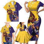 Custom Dockers And Hawks Football Family Matching Short Sleeve Bodycon Dress and Hawaiian Shirt Aboriginal Mix Polynesian Pattern
