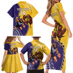Custom Dockers And Hawks Football Family Matching Short Sleeve Bodycon Dress and Hawaiian Shirt Aboriginal Mix Polynesian Pattern