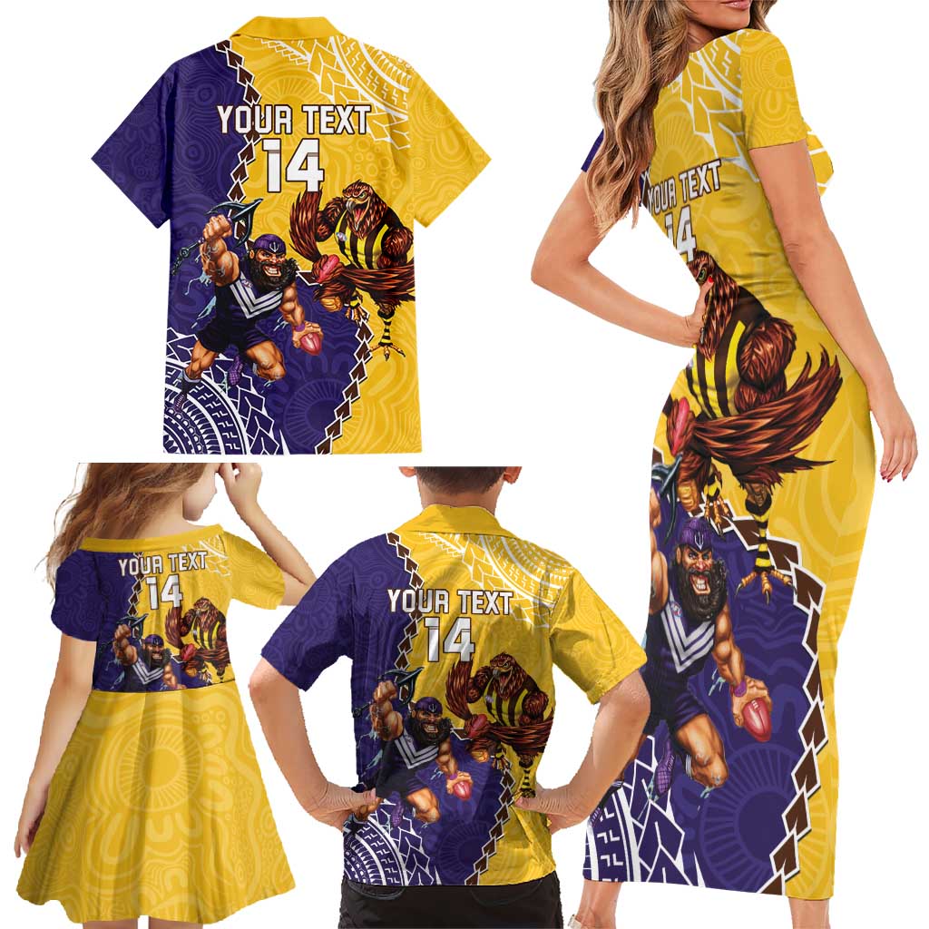 Custom Dockers And Hawks Football Family Matching Short Sleeve Bodycon Dress and Hawaiian Shirt Aboriginal Mix Polynesian Pattern
