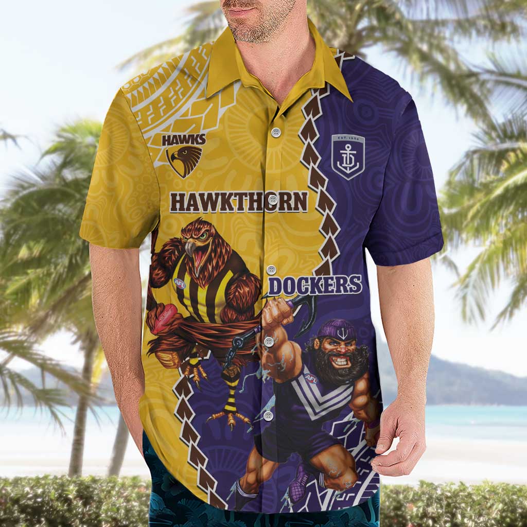 Custom Dockers And Hawks Football Hawaiian Shirt Aboriginal Mix Polynesian Pattern