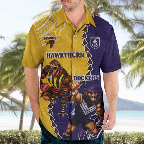 Custom Dockers And Hawks Football Hawaiian Shirt Aboriginal Mix Polynesian Pattern