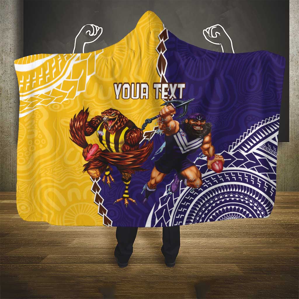 Custom Dockers And Hawks Football Hooded Blanket Aboriginal Mix Polynesian Pattern