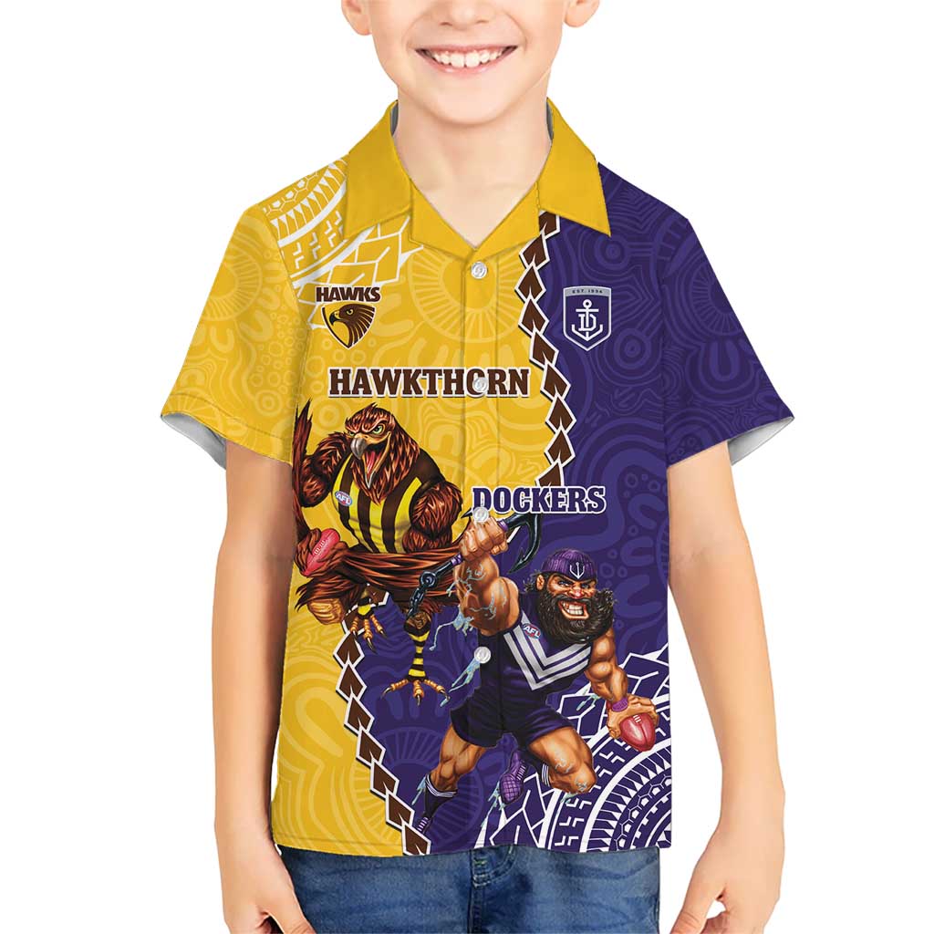 Custom Dockers And Hawks Football Kid Hawaiian Shirt Aboriginal Mix Polynesian Pattern