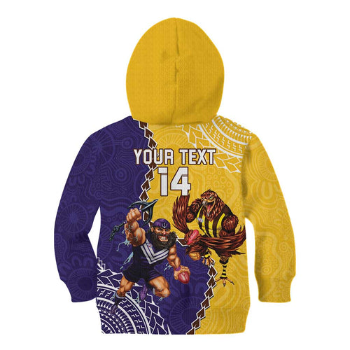 Custom Dockers And Hawks Football Kid Hoodie Aboriginal Mix Polynesian Pattern