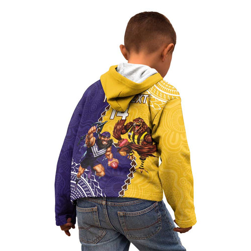 Custom Dockers And Hawks Football Kid Hoodie Aboriginal Mix Polynesian Pattern