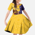 Custom Dockers And Hawks Football Kid Short Sleeve Dress Aboriginal Mix Polynesian Pattern