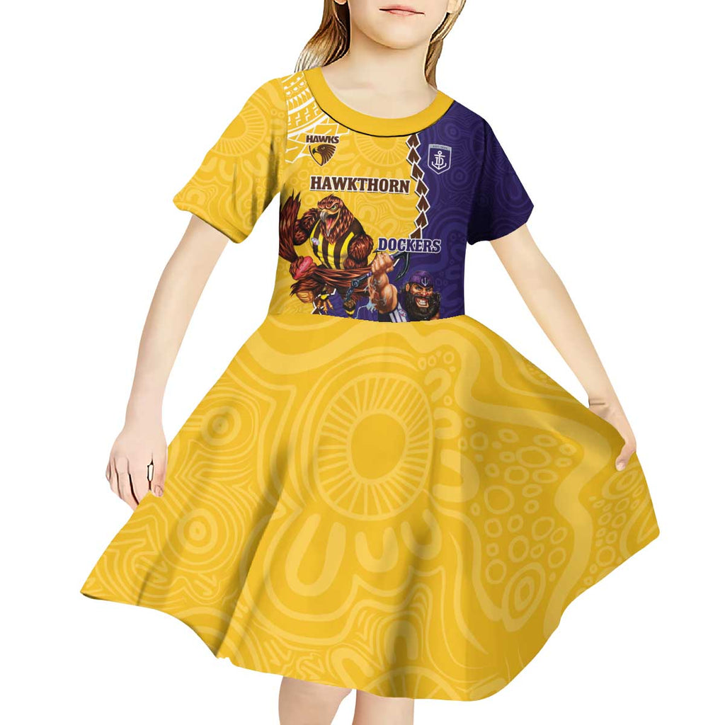 Custom Dockers And Hawks Football Kid Short Sleeve Dress Aboriginal Mix Polynesian Pattern