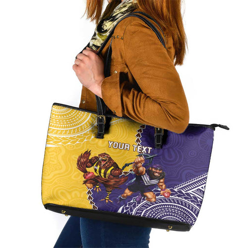 Custom Dockers And Hawks Football Leather Tote Bag Aboriginal Mix Polynesian Pattern