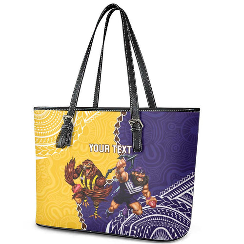 Custom Dockers And Hawks Football Leather Tote Bag Aboriginal Mix Polynesian Pattern