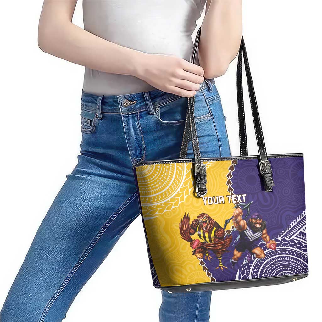 Custom Dockers And Hawks Football Leather Tote Bag Aboriginal Mix Polynesian Pattern